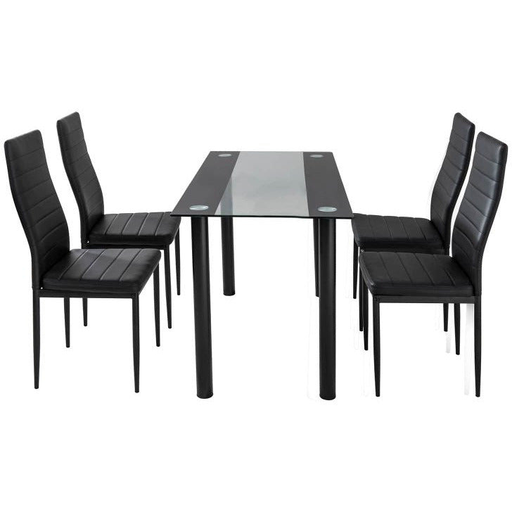 5PC Indoor Dining Table and Chairs Dinner Set Glass Leather Kitchen-Mix Black