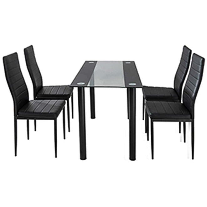 5PC Indoor Dining Table and Chairs Dinner Set Glass Leather Kitchen-Mix Black