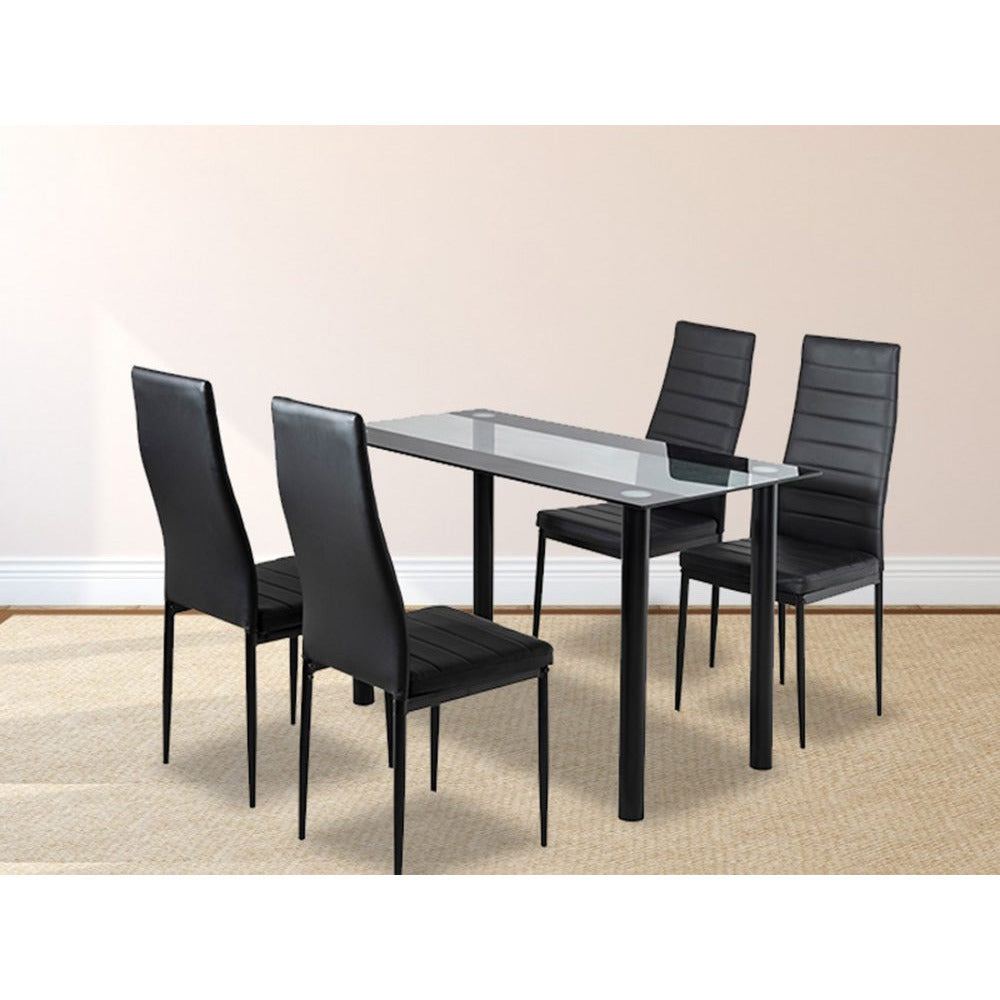 5PC Indoor Dining Table and Chairs Dinner Set Glass Leather Kitchen-Mix Black