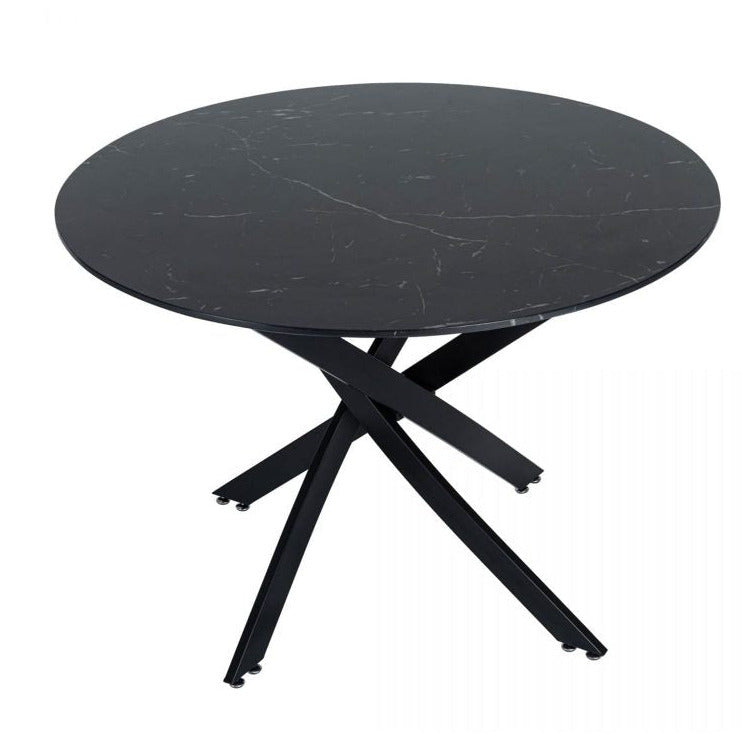 Round Marble-Effect Table - Black
