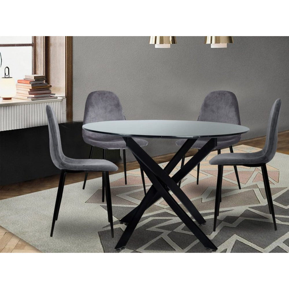 Round Marble-Effect Table - Black