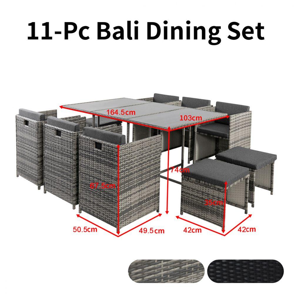 Bali 11 Piece Outdoor Dining Set - Grey