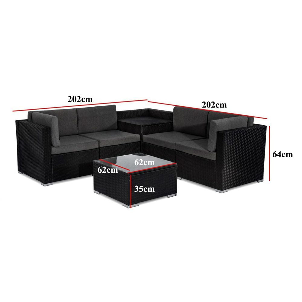 6PCS Outdoor Modular Lounge Sofa Coogee - Black