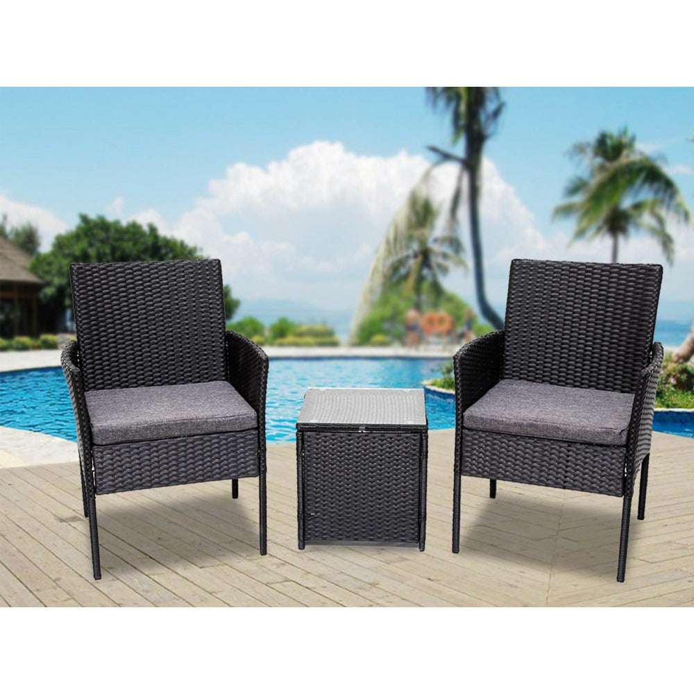 3PC Outdoor Table and Chairs Set - Black