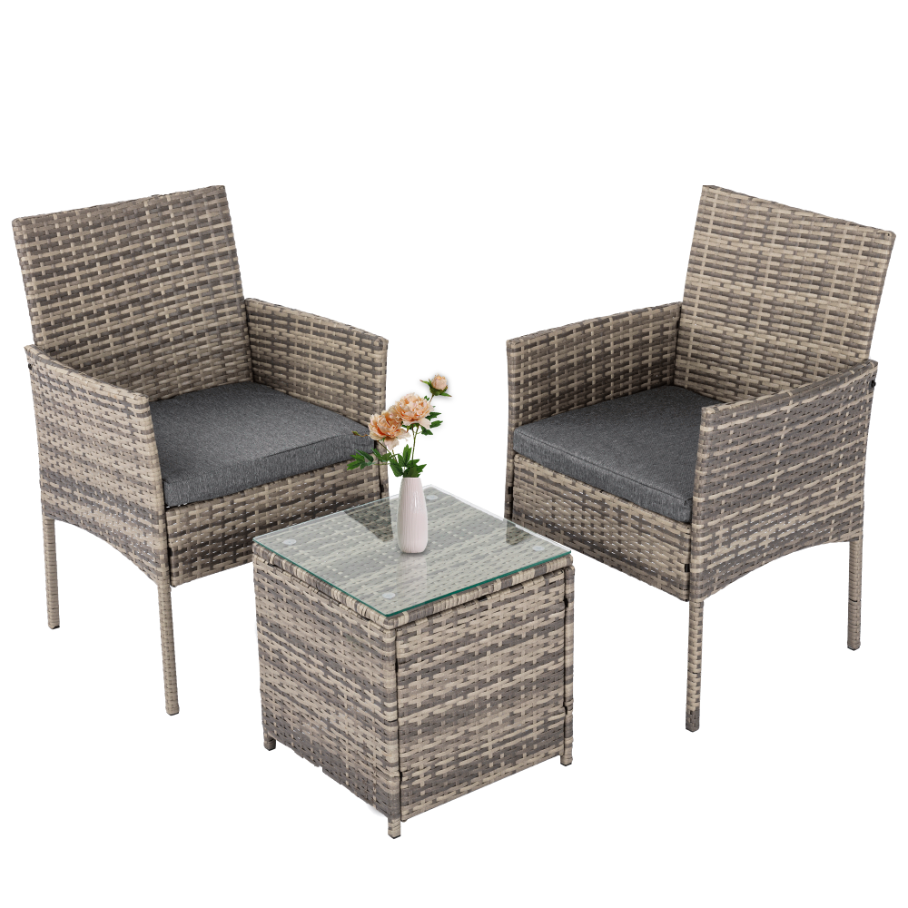 2 Seater PE Rattan Outdoor Furniture Chat Set- Mixed Grey