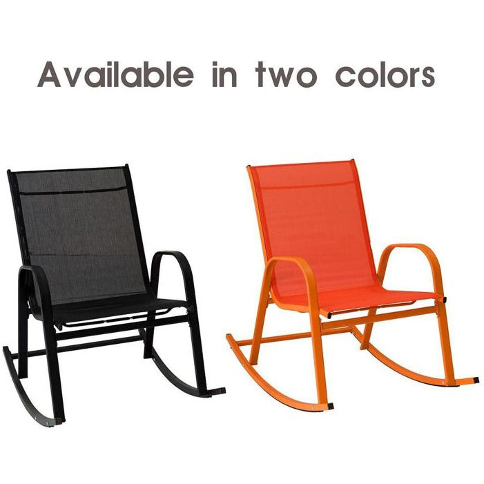 Rocking Chair High Back Rocker Chairs Steel Metal Textilene Fabric-Black