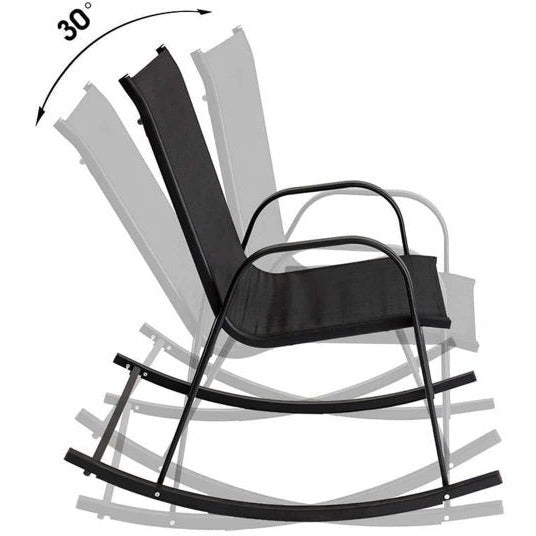 Rocking Chair High Back Rocker Chairs Steel Metal Textilene Fabric-Black