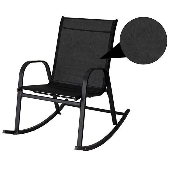 Rocking Chair High Back Rocker Chairs Steel Metal Textilene Fabric-Black