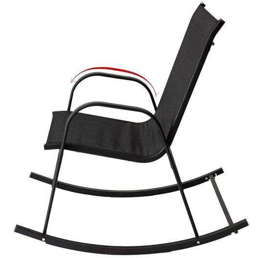 Rocking Chair High Back Rocker Chairs Steel Metal Textilene Fabric-Black