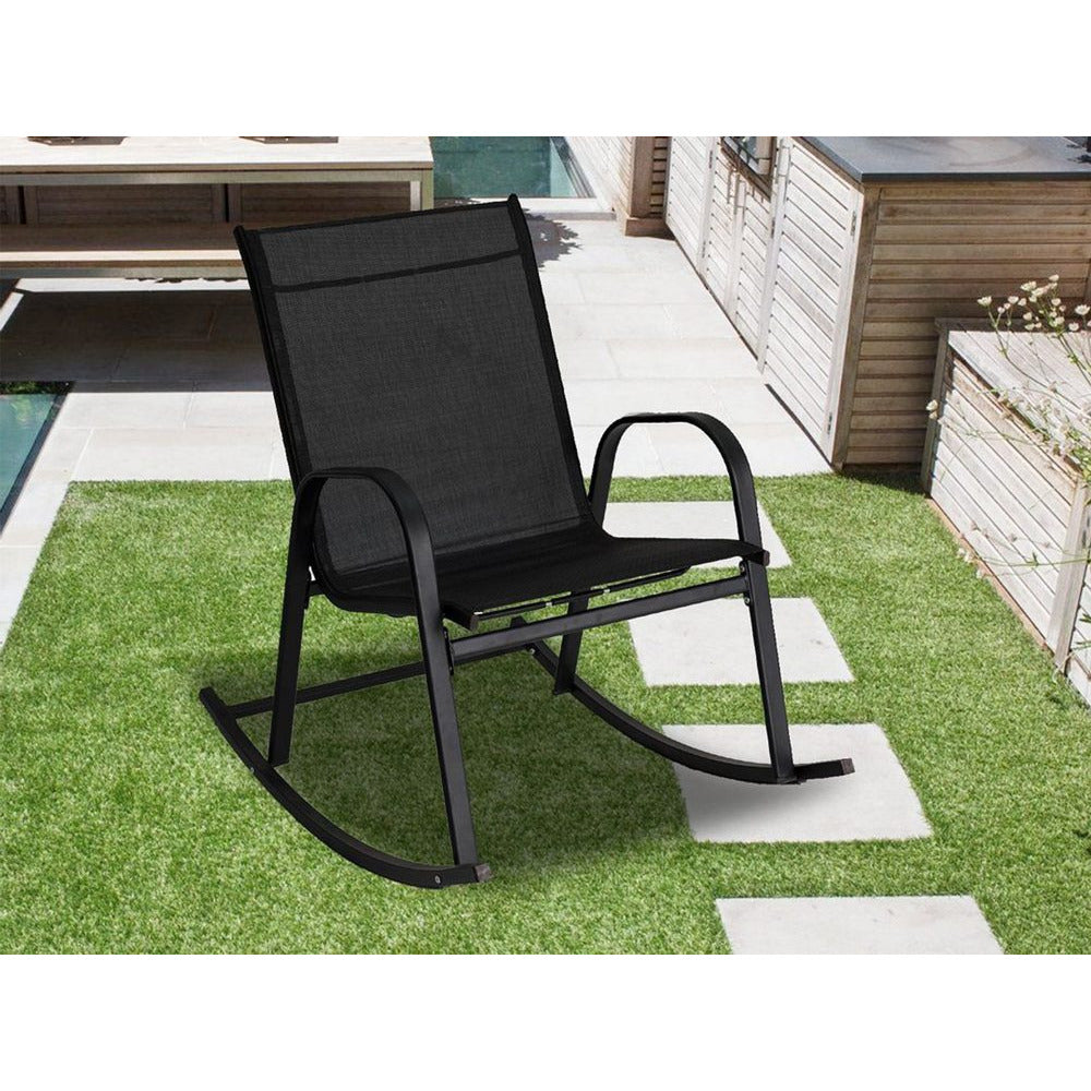 Rocking Chair High Back Rocker Chairs Steel Metal Textilene Fabric-Black