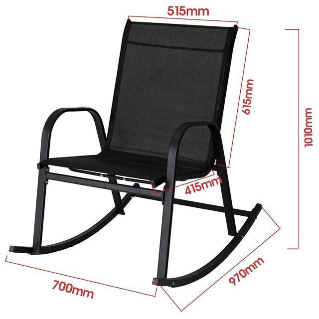 Rocking Chair High Back Rocker Chairs Steel Metal Textilene Fabric-Black