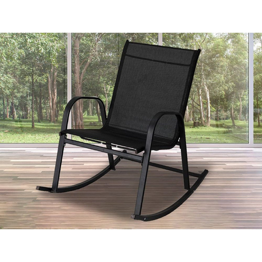 Rocking Chair High Back Rocker Chairs Steel Metal Textilene Fabric-Black