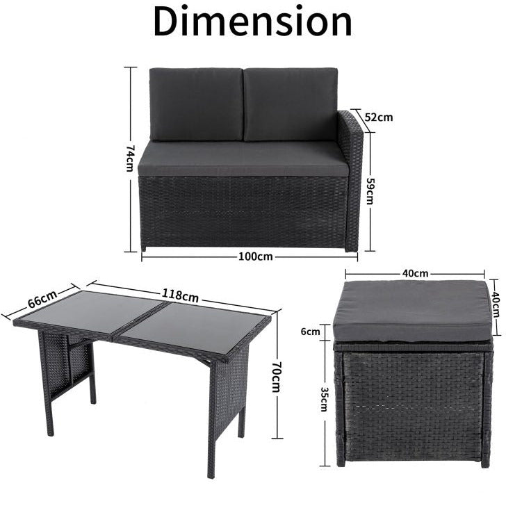Ella 8-Seater Modular Outdoor Garden Lounge and Dining Set with Table and Stools in Black