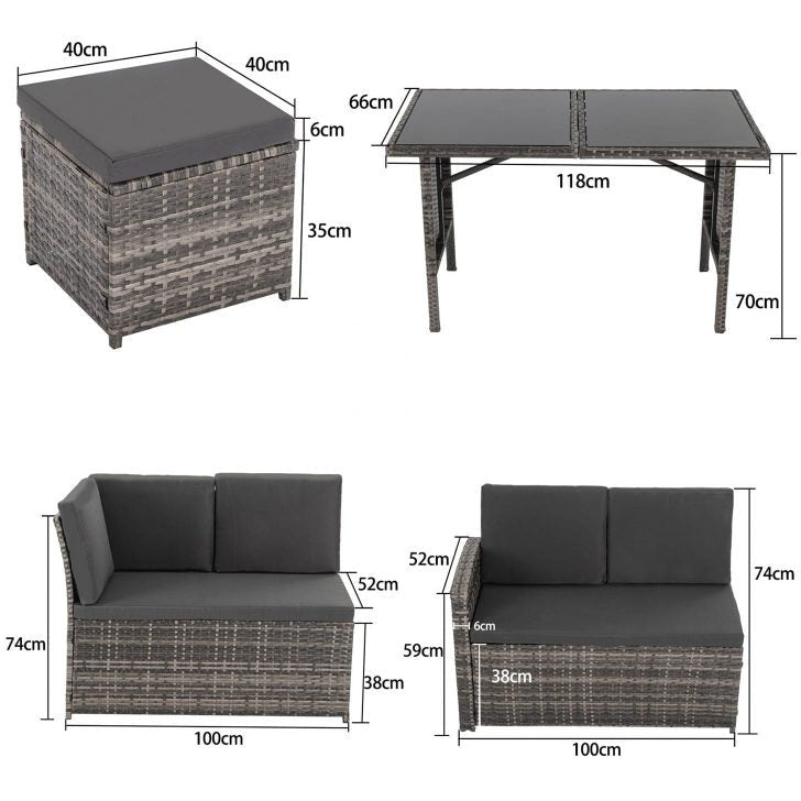 Ella 8-Seater Modular Outdoor Garden Lounge and Dining Set with Table and Stools in Dark Grey Weave