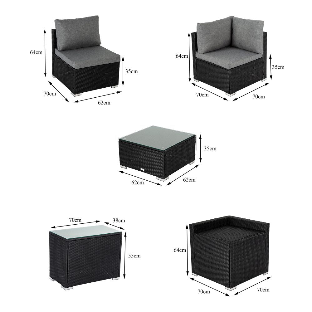 7PC Outdoor Wicker Loveseat Setting with Storage Corner (Black)