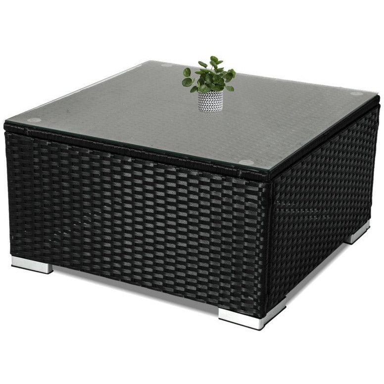 7PC Outdoor Wicker Loveseat Setting with Storage Corner (Black)