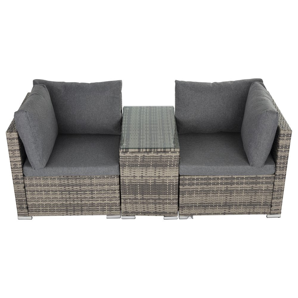 Outdoor Modular Lounge Sofa with Wicker End Table Set