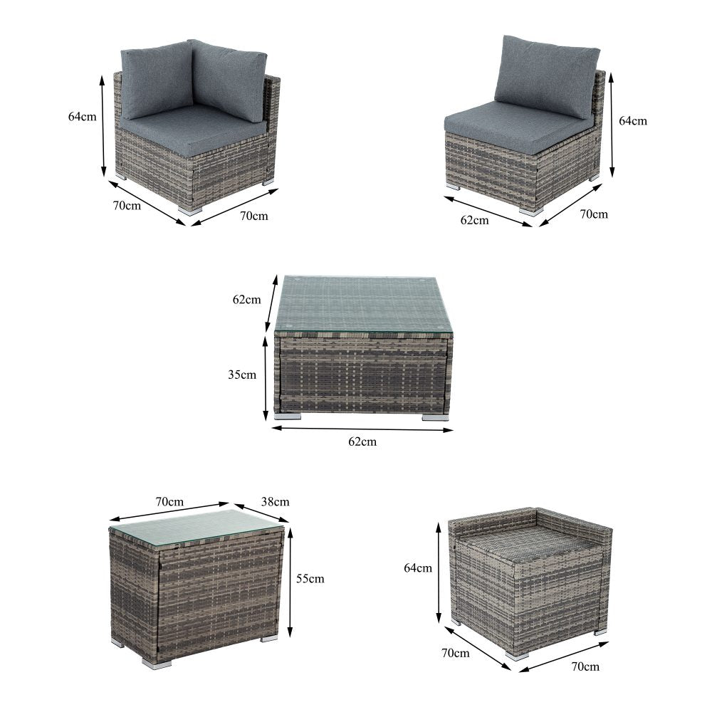 7PC Outdoor Wicker Lounge with Storage Corner (Grey)
