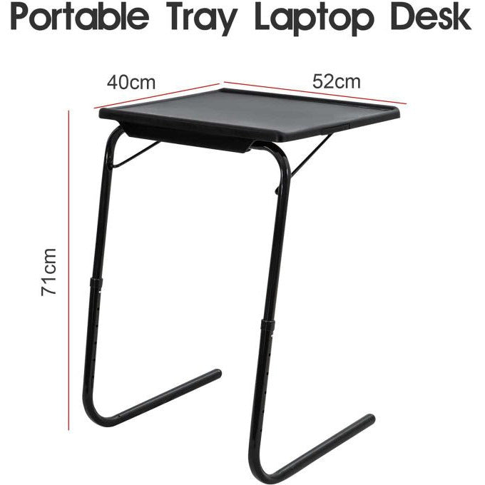 Foldable Table Adjustable Tray Laptop Desk with Removable Cup Holder-Black