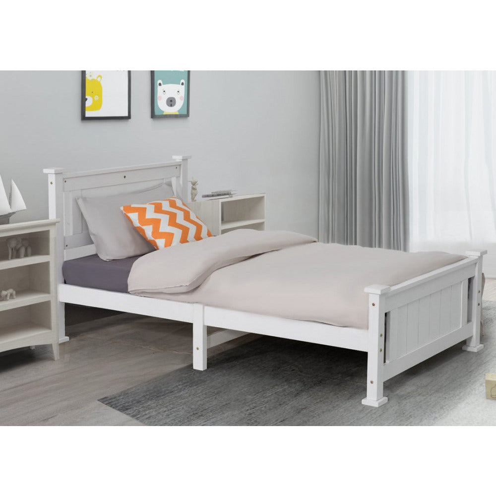 King Single Solid Pine Timber Bed Frame – White