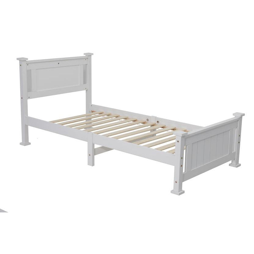 King Single Solid Pine Timber Bed Frame – White