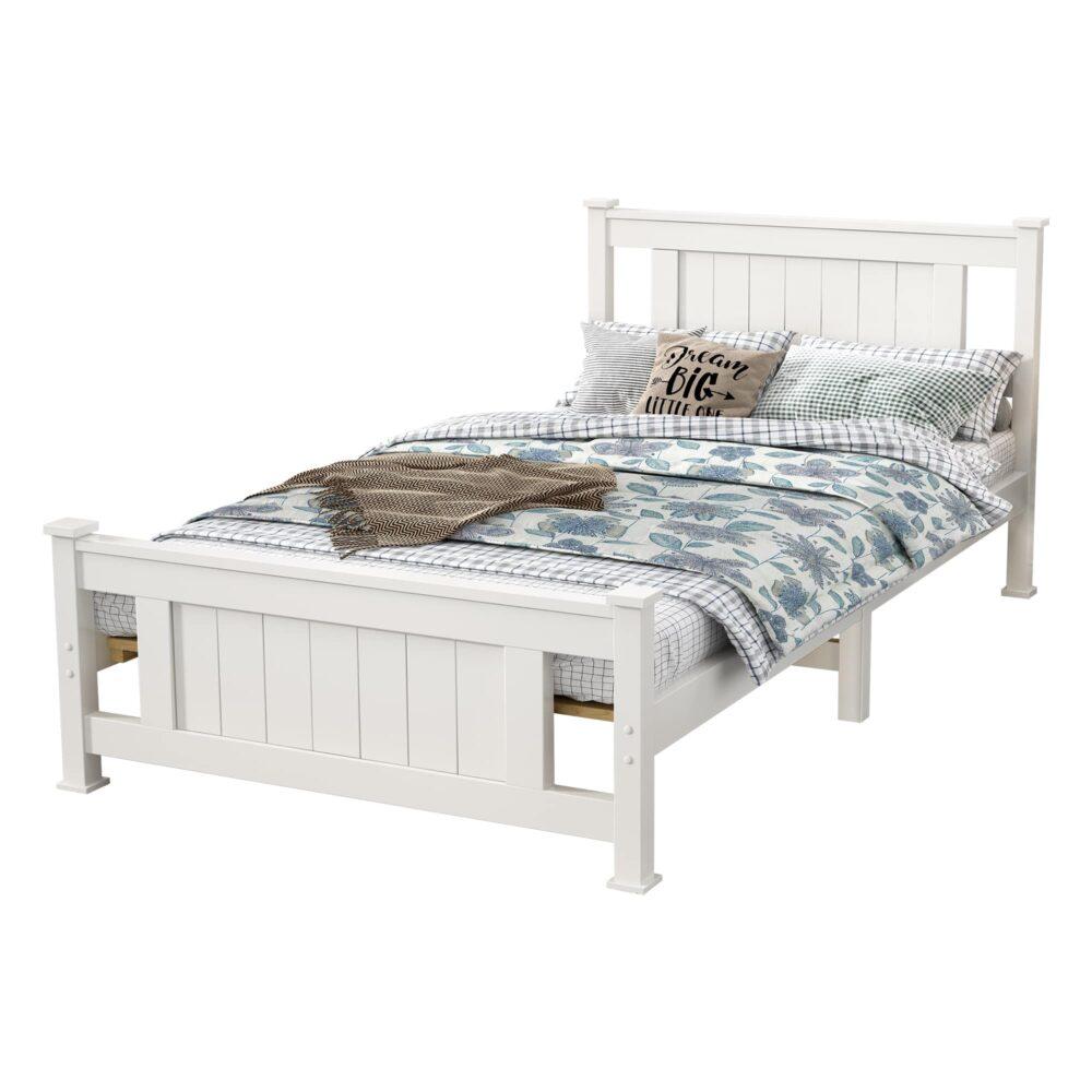 Single Solid Pine Timber Bed Frame &amp;#8211; White