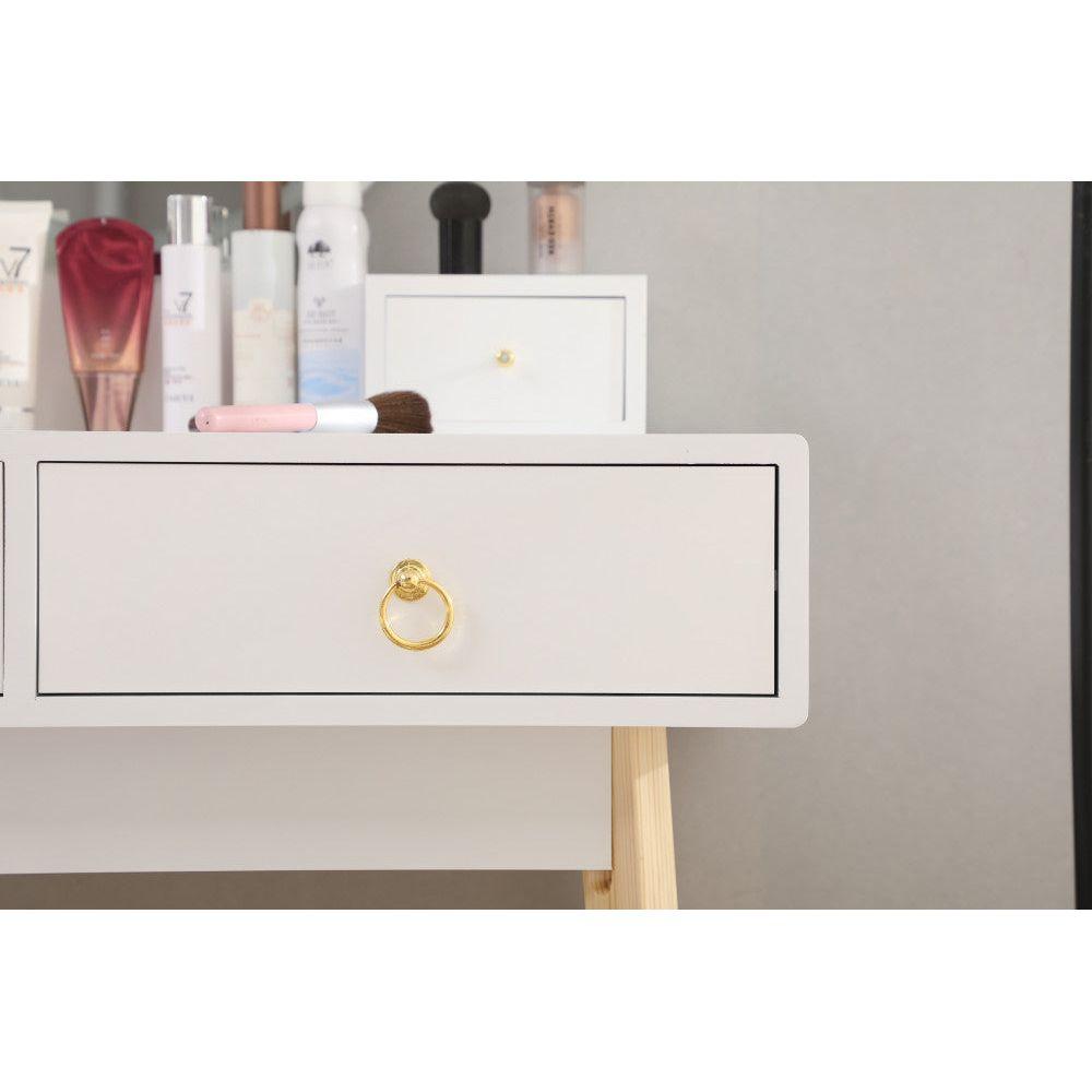 Dressing Vanity Table Stool Set with Make-up LED Lighted Mirror - White