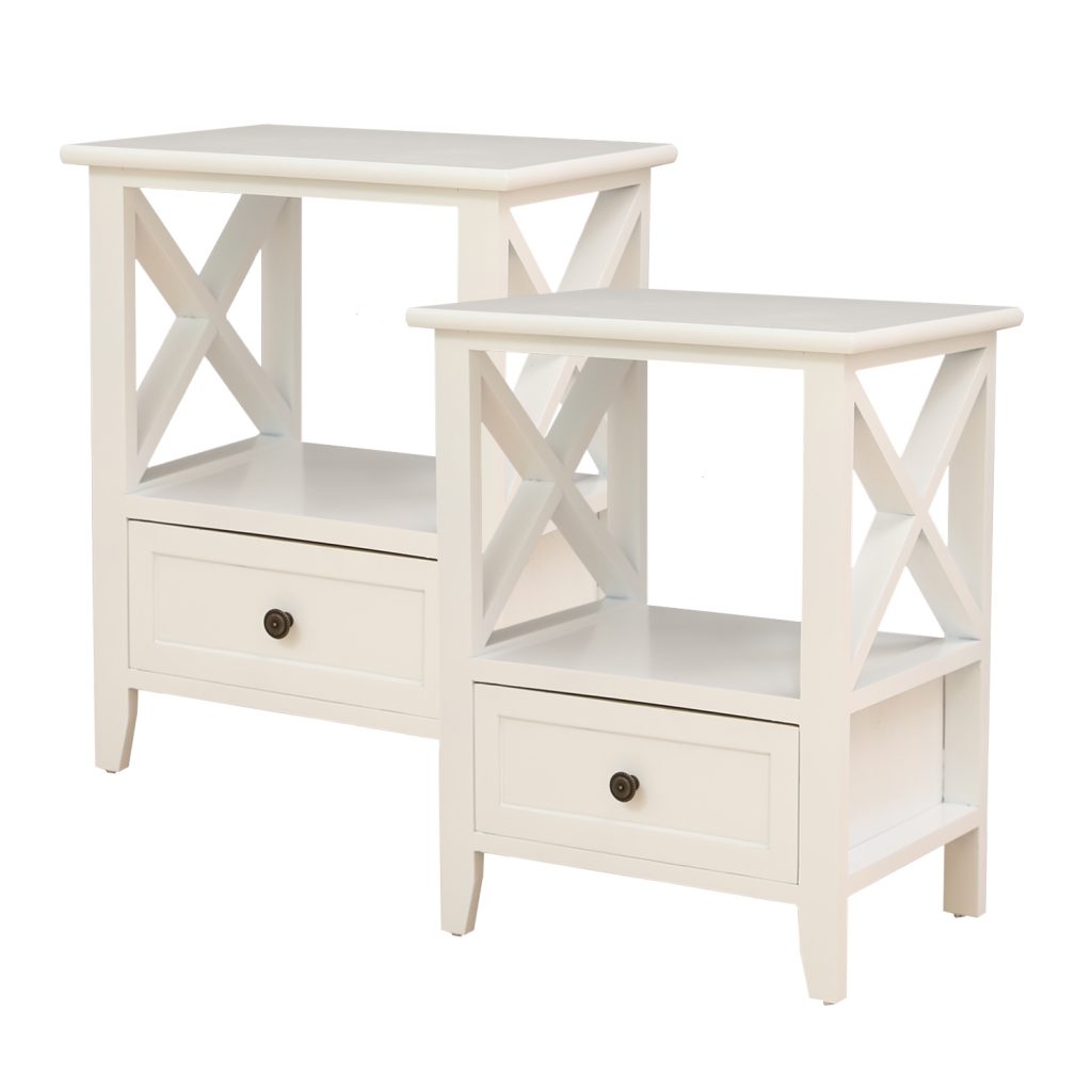 2-tier Bedside Table with Storage Drawer 2 PC &amp;#8211; White