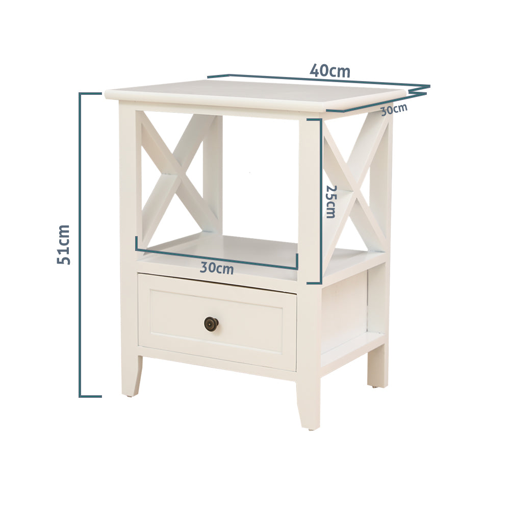 2-tier Bedside Table with Storage Drawer 2 PC &#8211; White