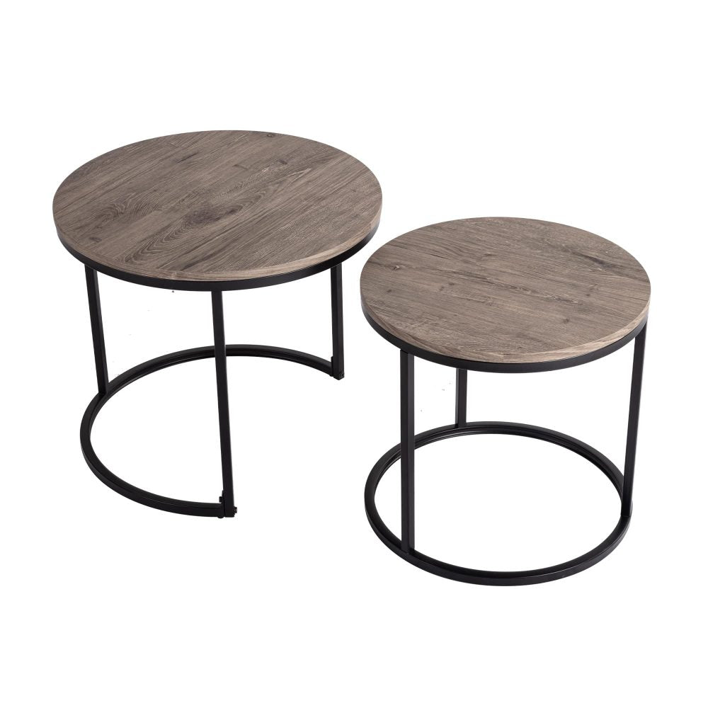 2 Piece Nesting Coffee Tables Set Dark Grey