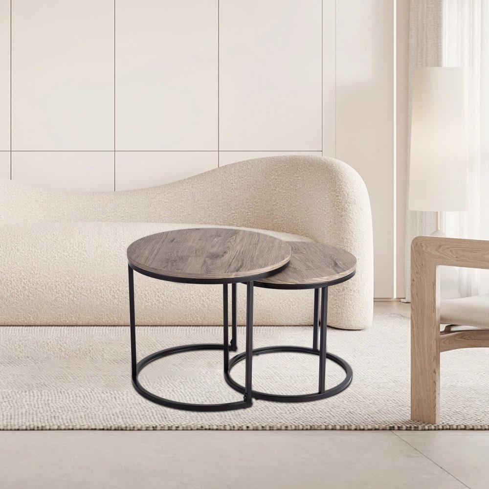 2 Piece Nesting Coffee Tables Set Dark Grey