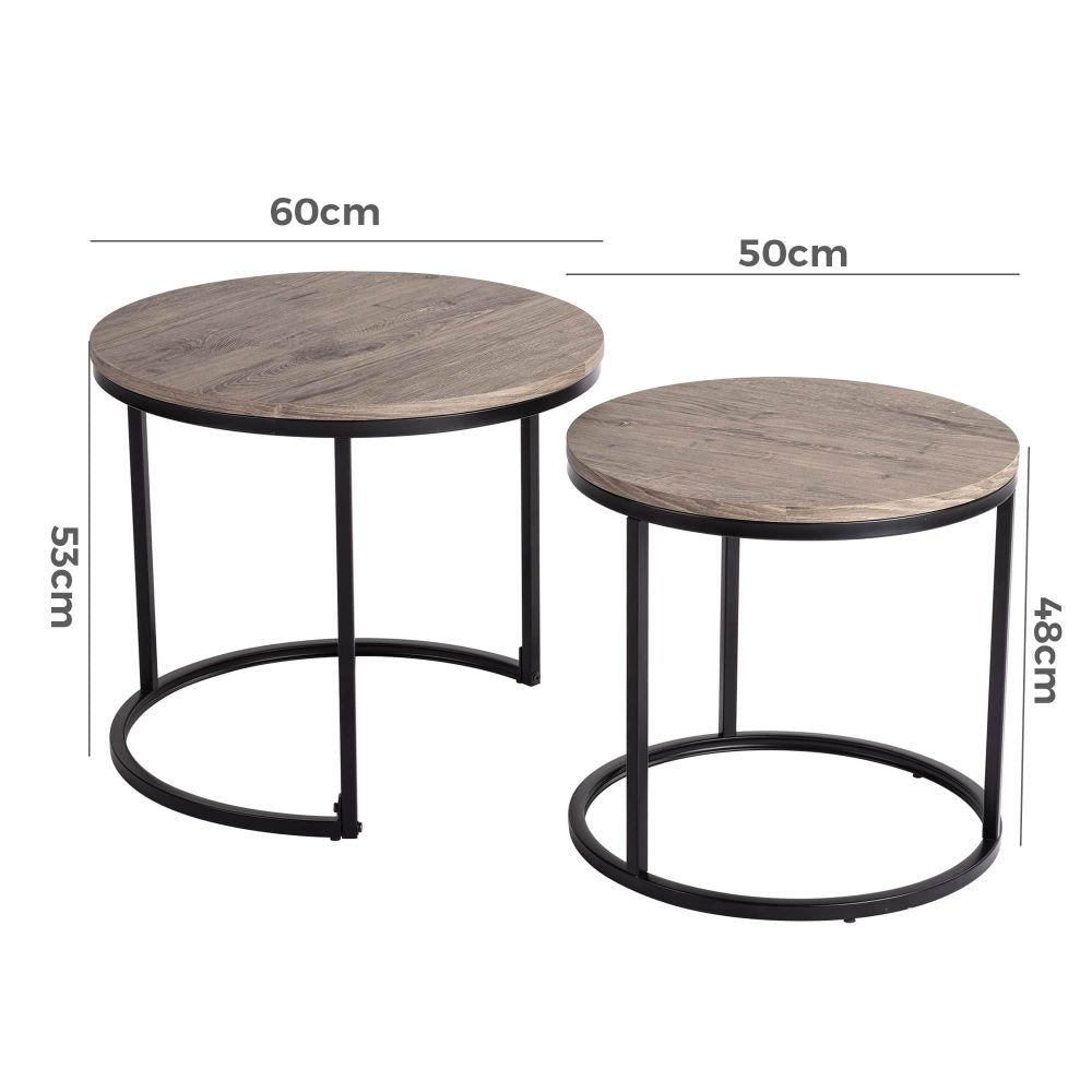 2 Piece Nesting Coffee Tables Set Dark Grey