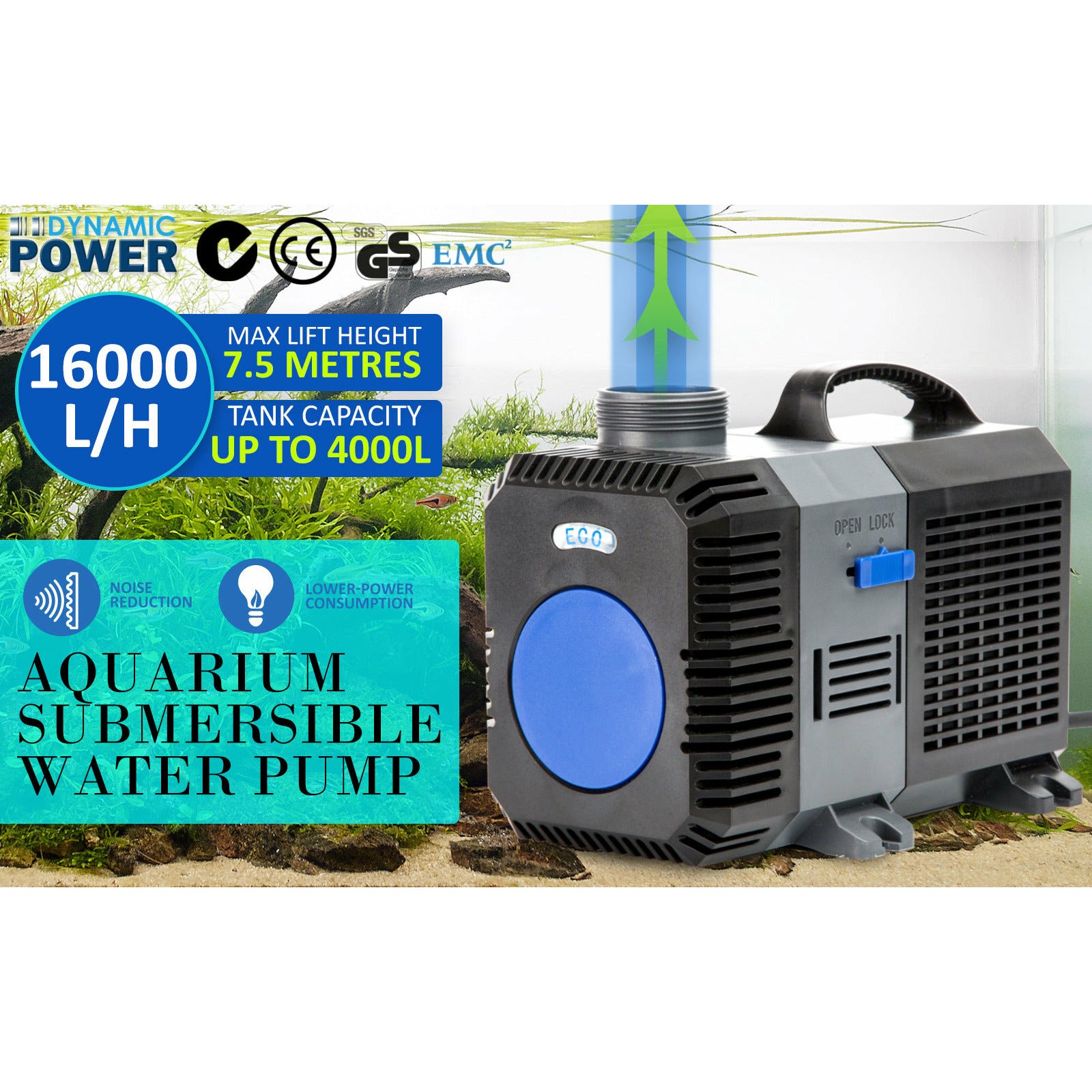 Dynamic Power Aquarium Submersible Pond Water Pump 16000L/H