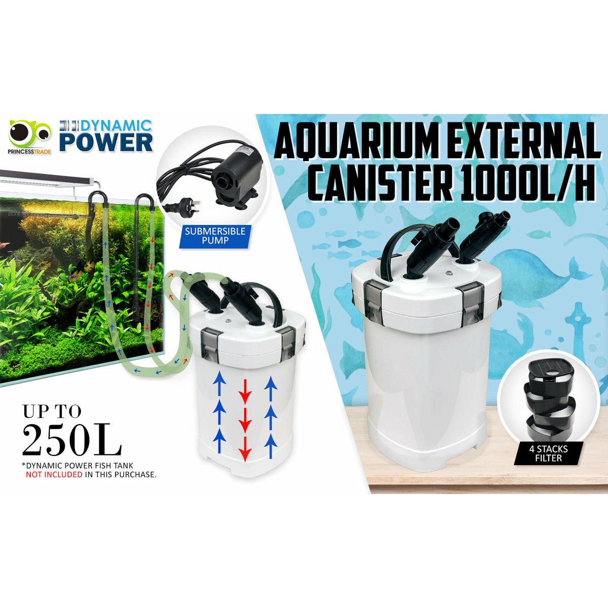 Dynamic Power Aquarium External Canister Filter 1000L/H