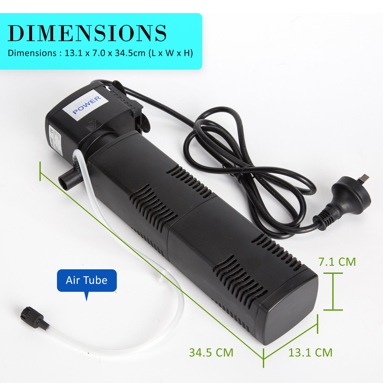 Dynamic Power Aquarium Submersible Filter 1600L/H 35W 2.5m Pond Pump