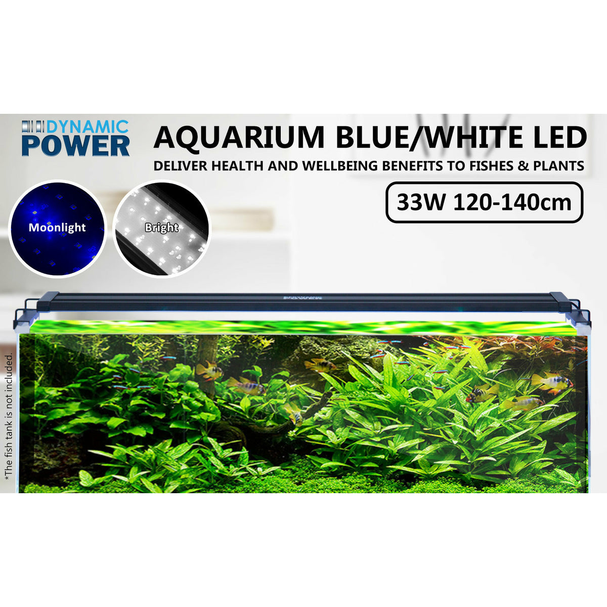 Dynamic Power 33W Aquarium Blue White LED Light for Tank 120-140cm