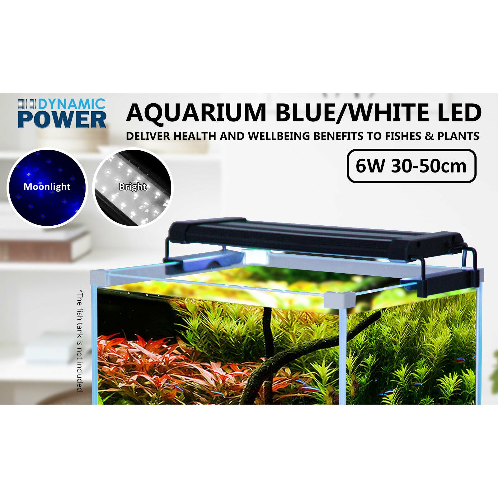 Dynamic Power 6W Aquarium Blue White LED Light for Tank 30-50cm