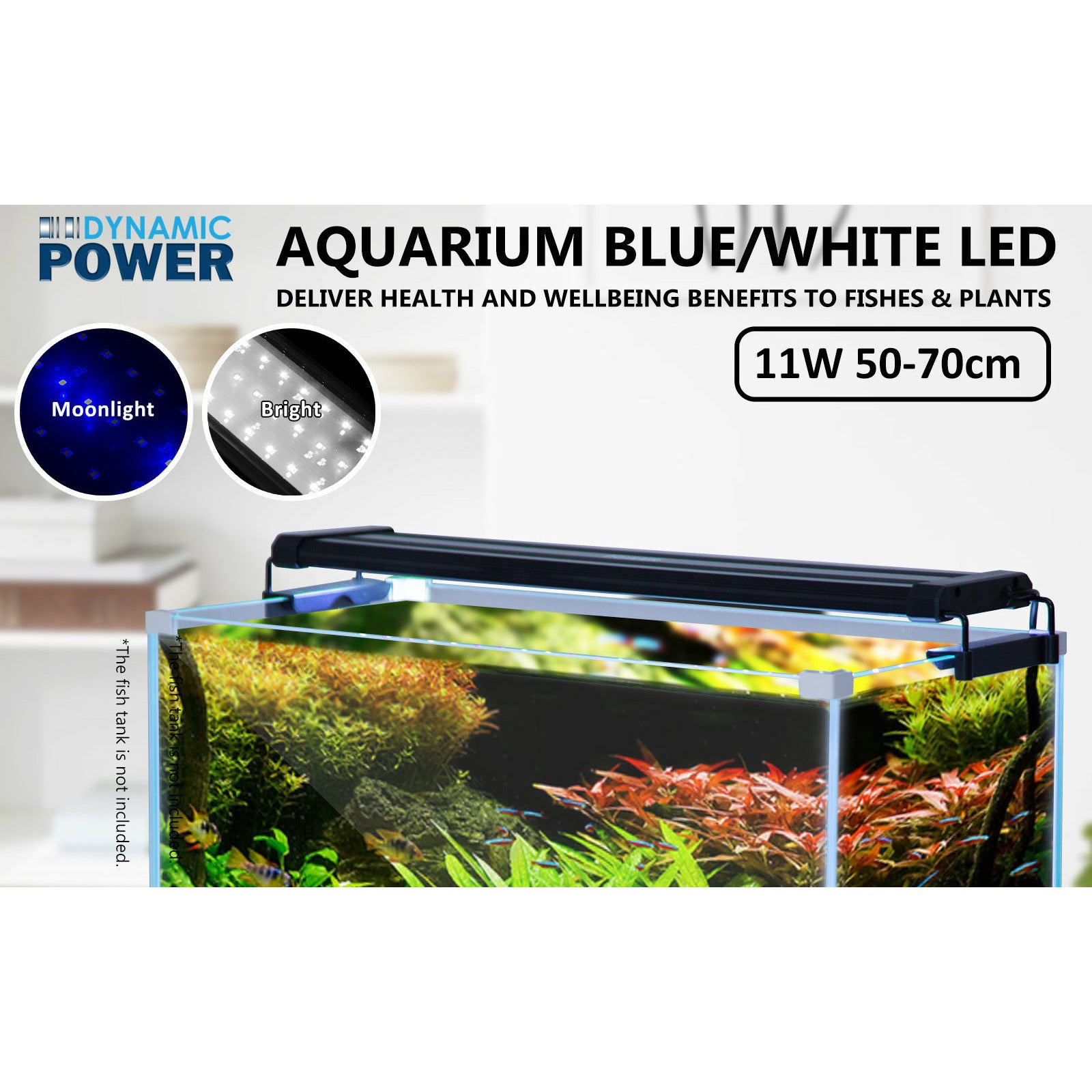 Dynamic Power 11W Aquarium Blue White LED Light for Tank 50-70cm