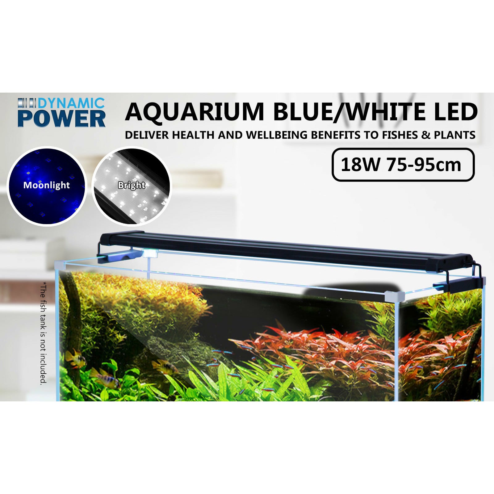 Dynamic Power 18W Aquarium Blue White LED Light for Tank 75-95cm