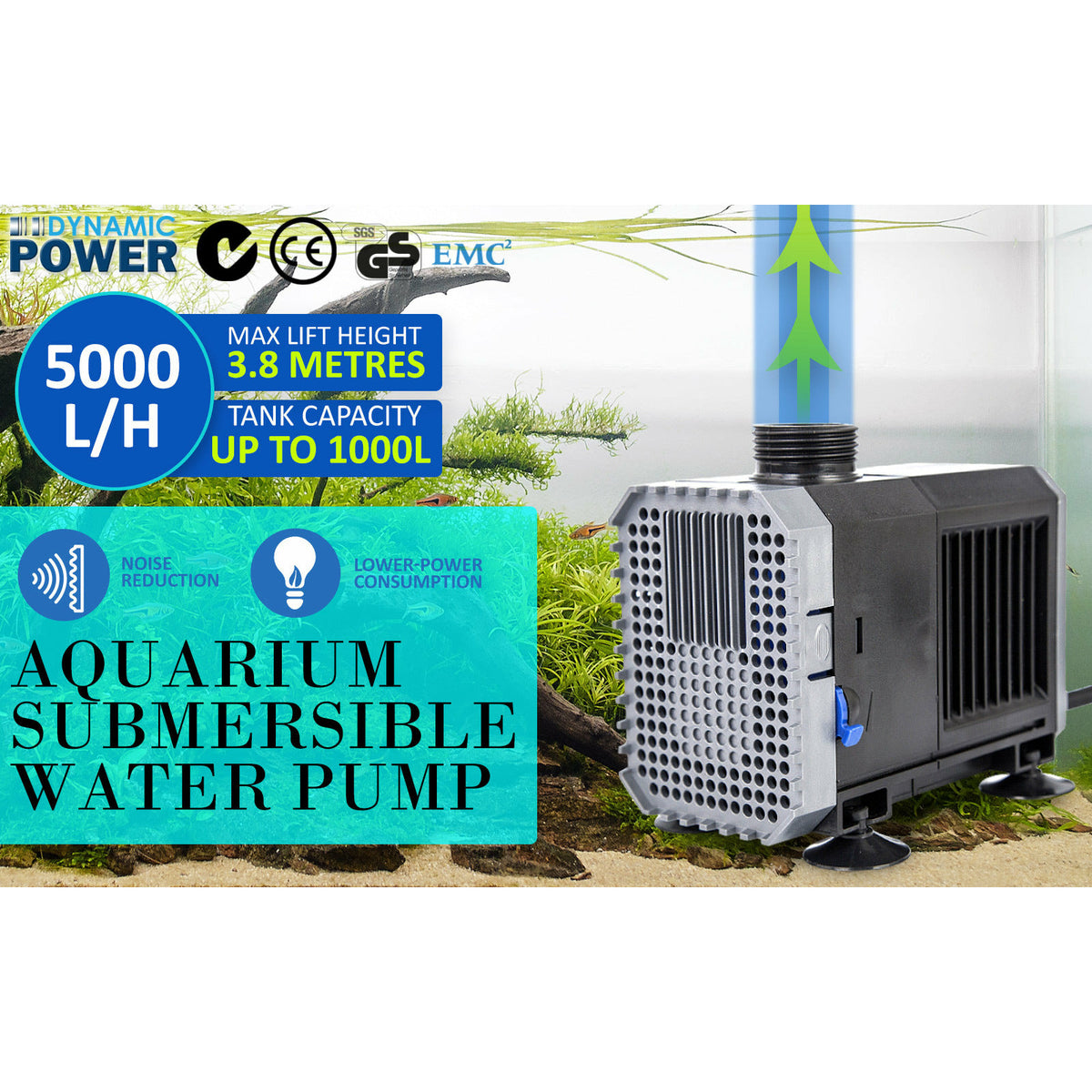 Dynamic Power Aquarium Submersible Water Pump 5000L/H 80W 3.8m Pond