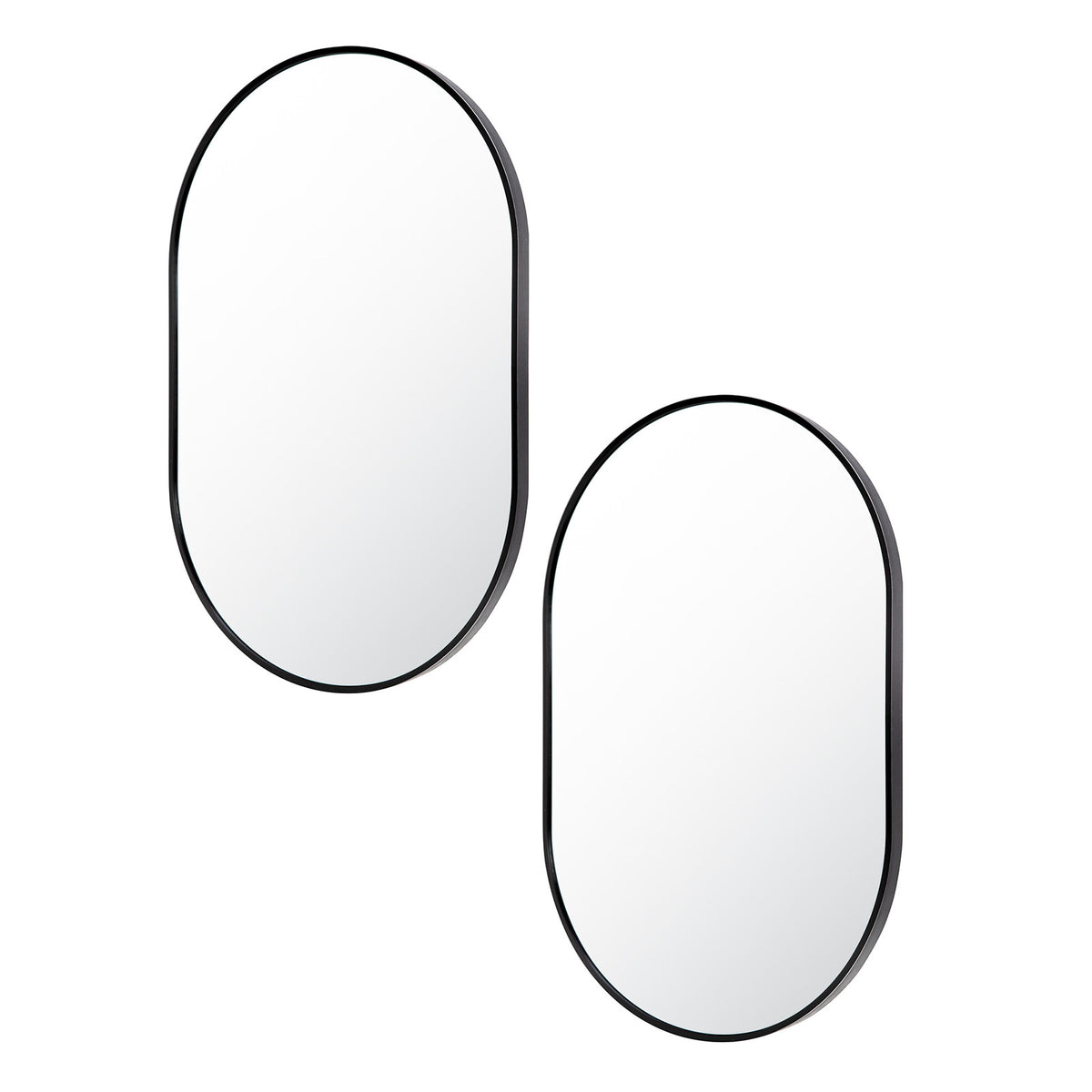 2 Set La Bella Black Wall Mirror Oval Aluminum Frame Makeup Decor Bathroom Vanity 50x75cm