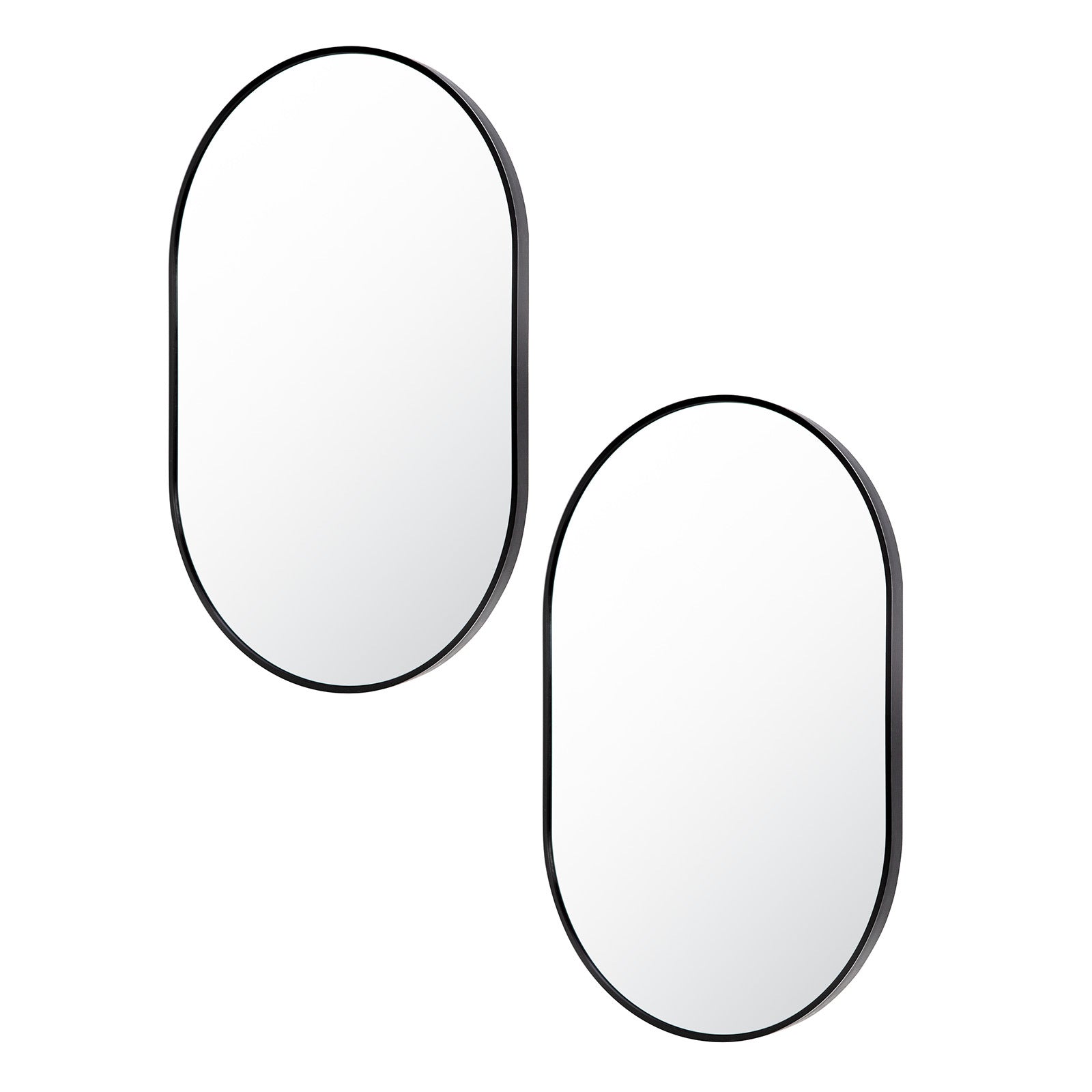 2 Set La Bella Black Wall Mirror Oval Aluminum Frame Makeup Decor Bathroom Vanity 50x75cm