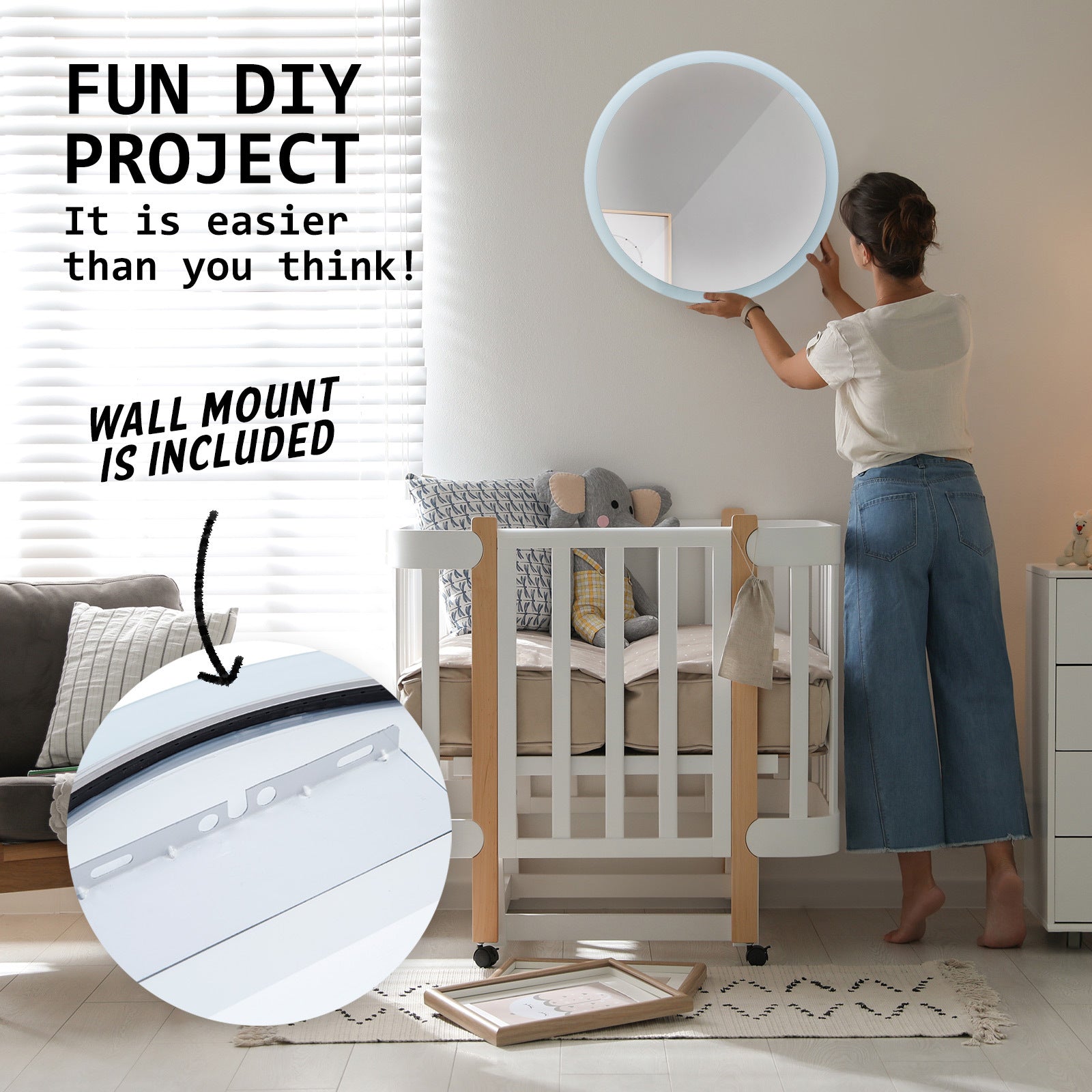 2 Set La Bella LED Wall Mirror Round Touch Anti-Fog Makeup Decor Bathroom Vanity 60cm