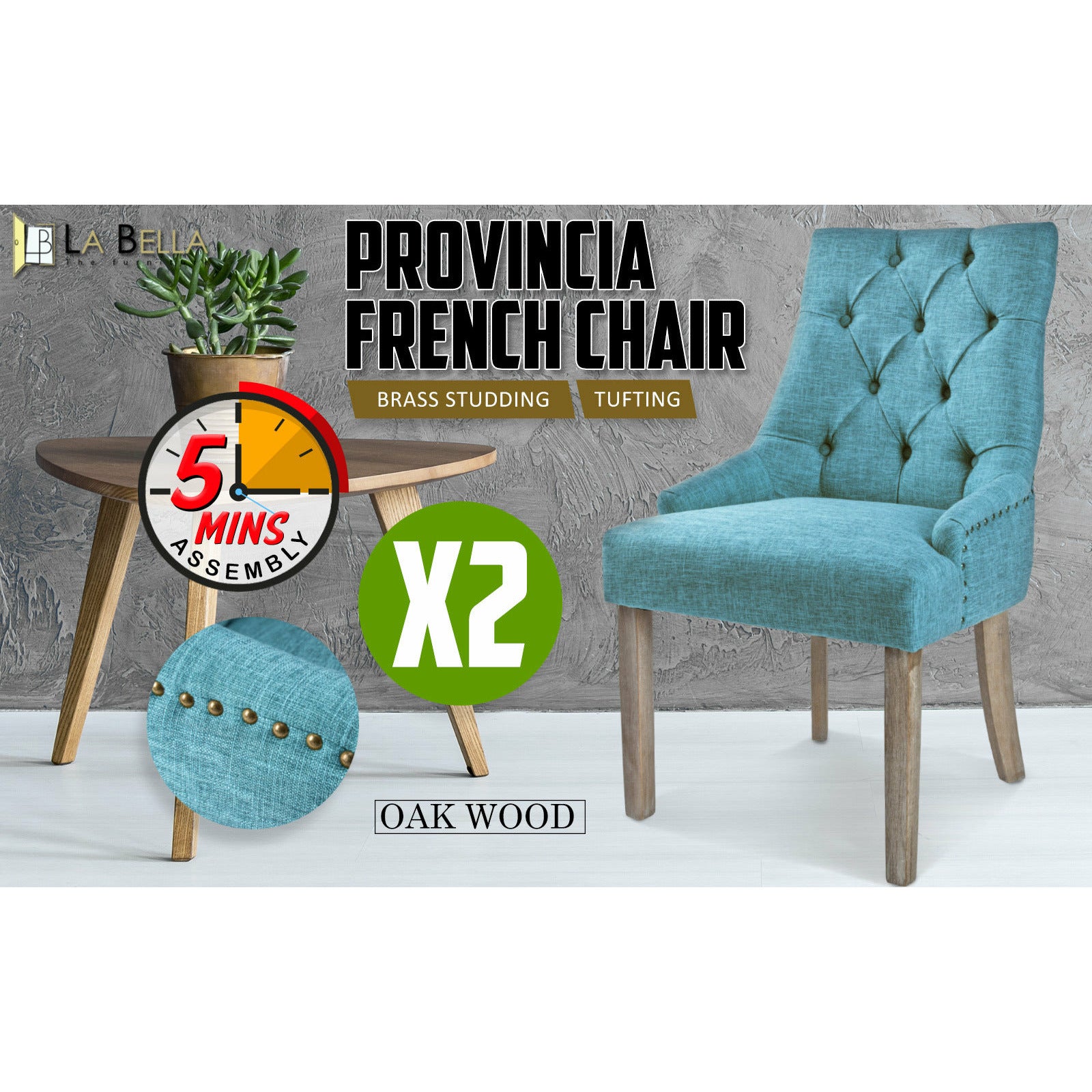 La Bella 2 Set Blue French Provincial Dining Chair Amour Oak Leg