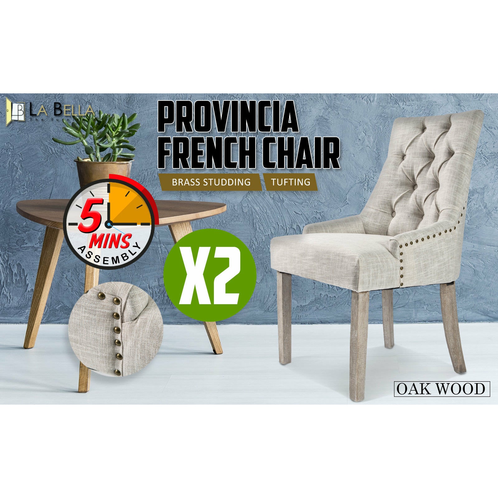 La Bella 2 Set Cream French Provincial Dining Chair Amour Oak Leg