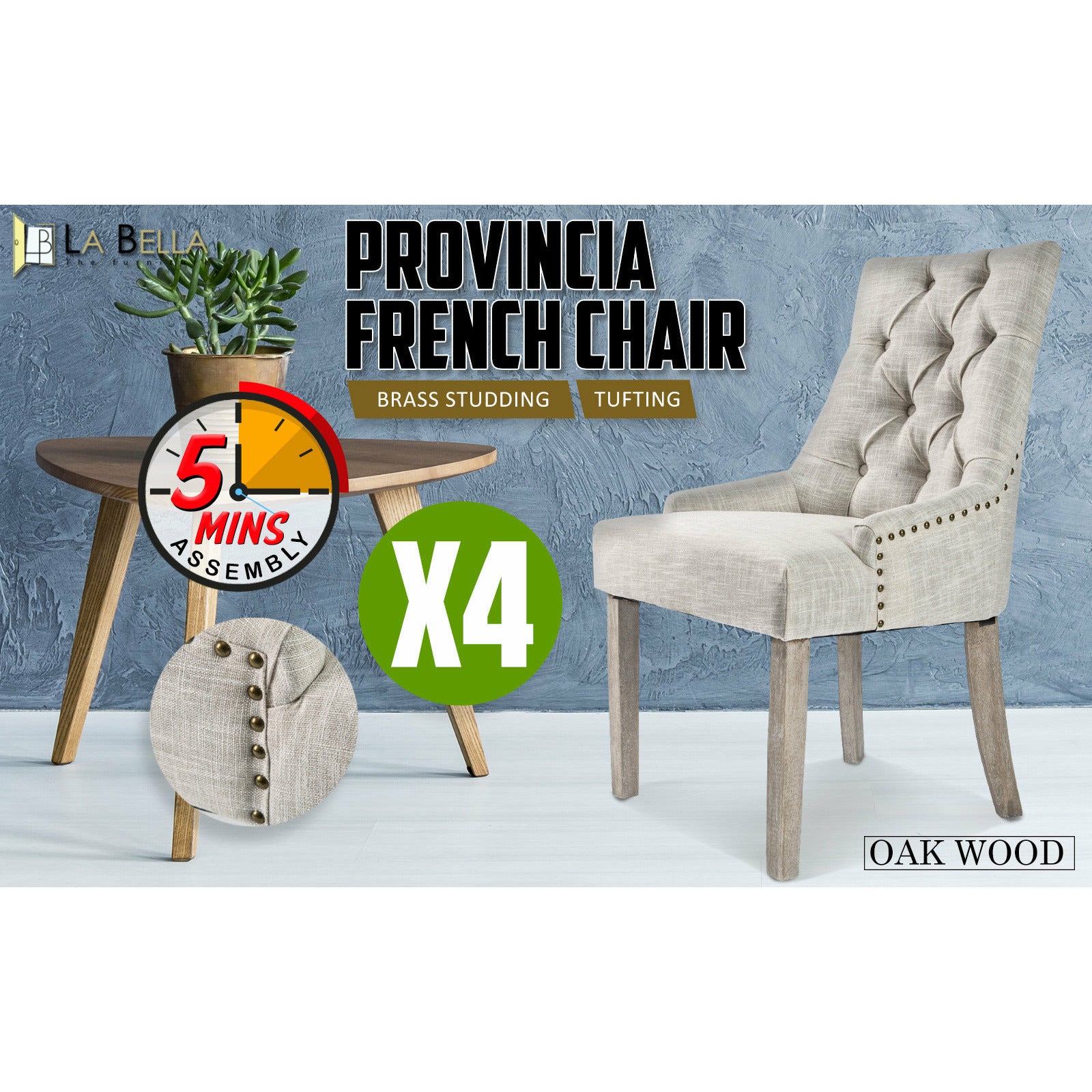 La Bella 4 Set Cream French Provincial Dining Chair Amour Oak Leg