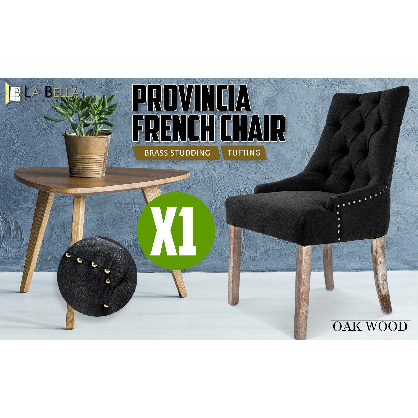 La Bella Dark Black French Provincial Dining Chair Amour Oak Leg