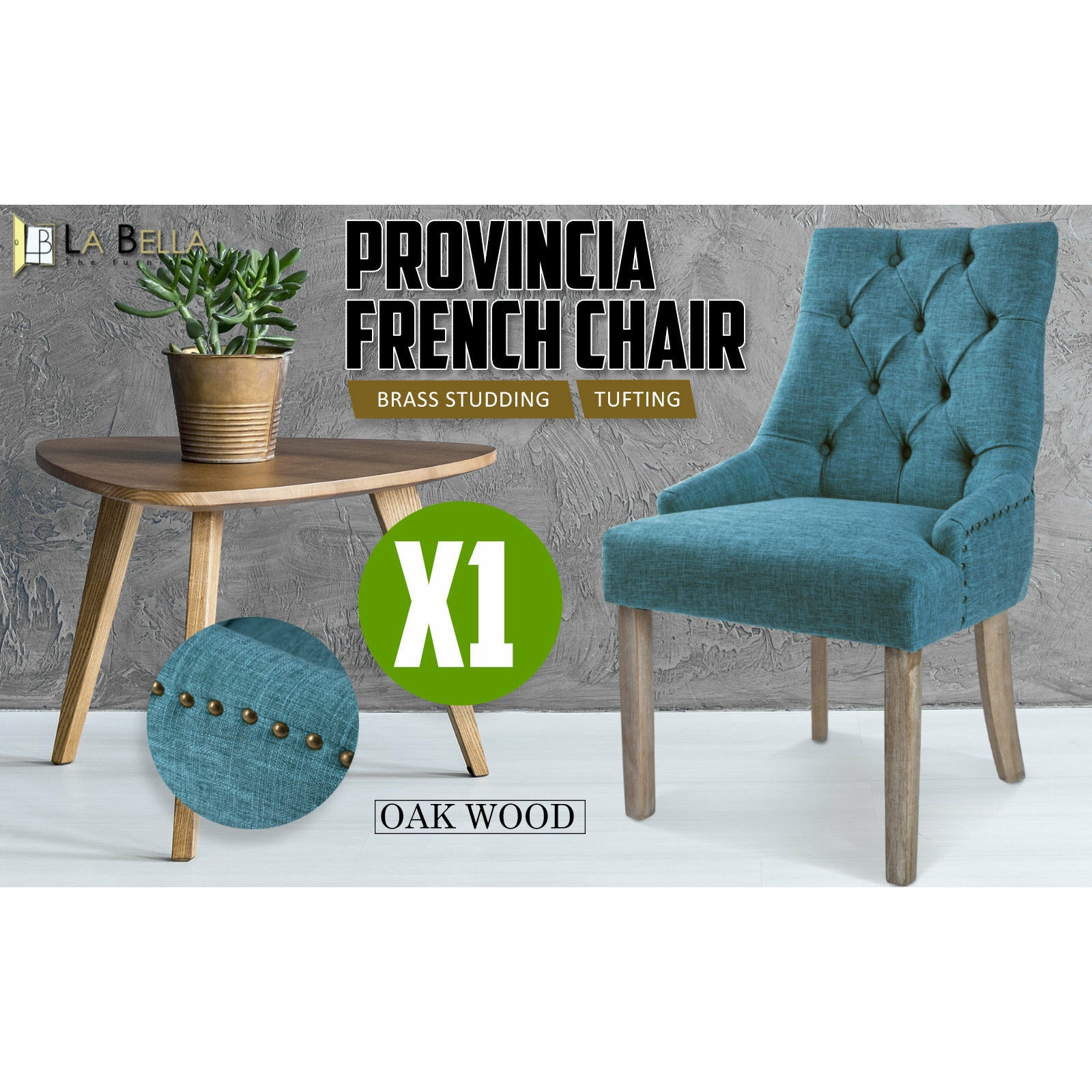 La Bella Dark Blue French Provincial Dining Chair Amour Oak Leg