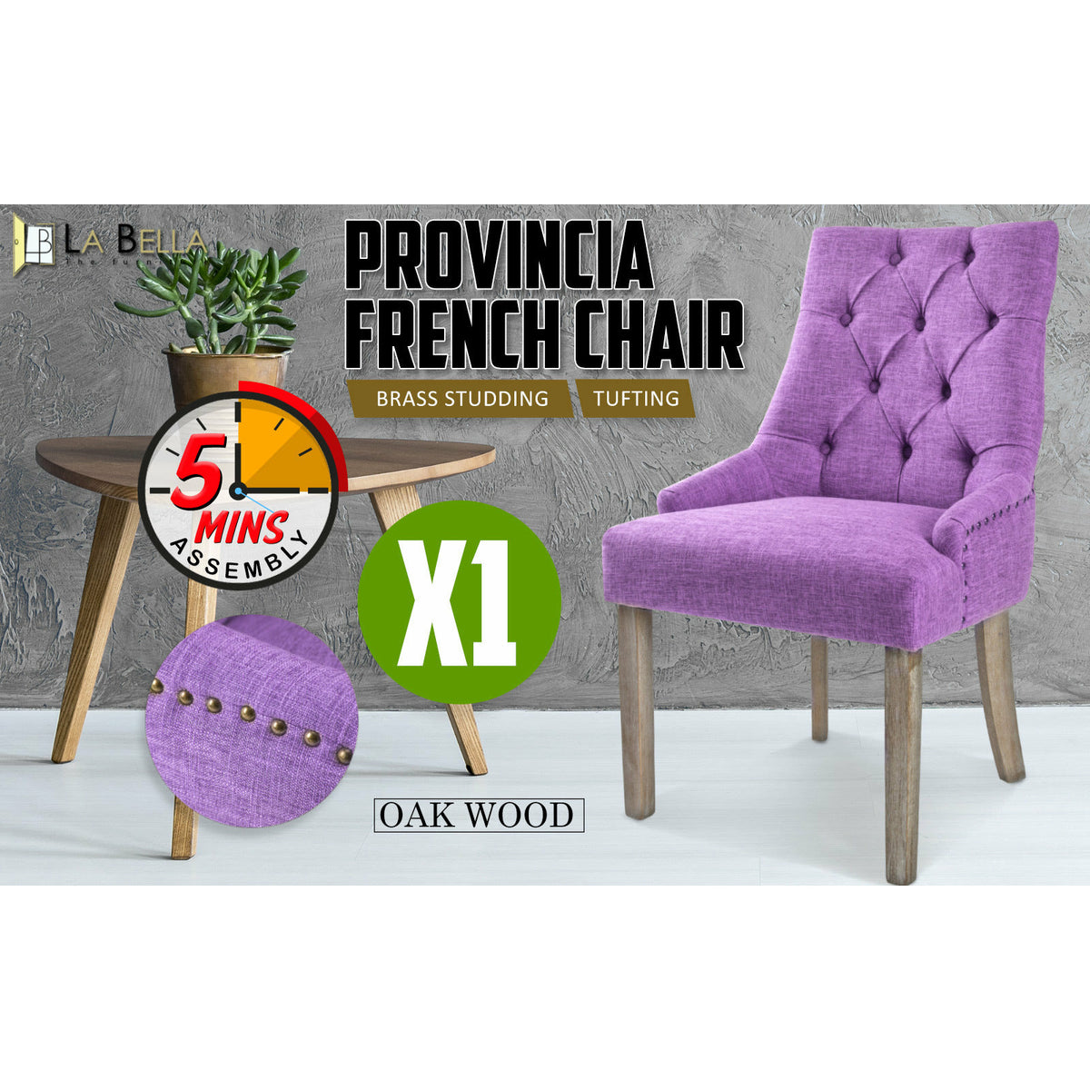 La Bella Violet French Provincial Dining Chair Amour Oak Leg
