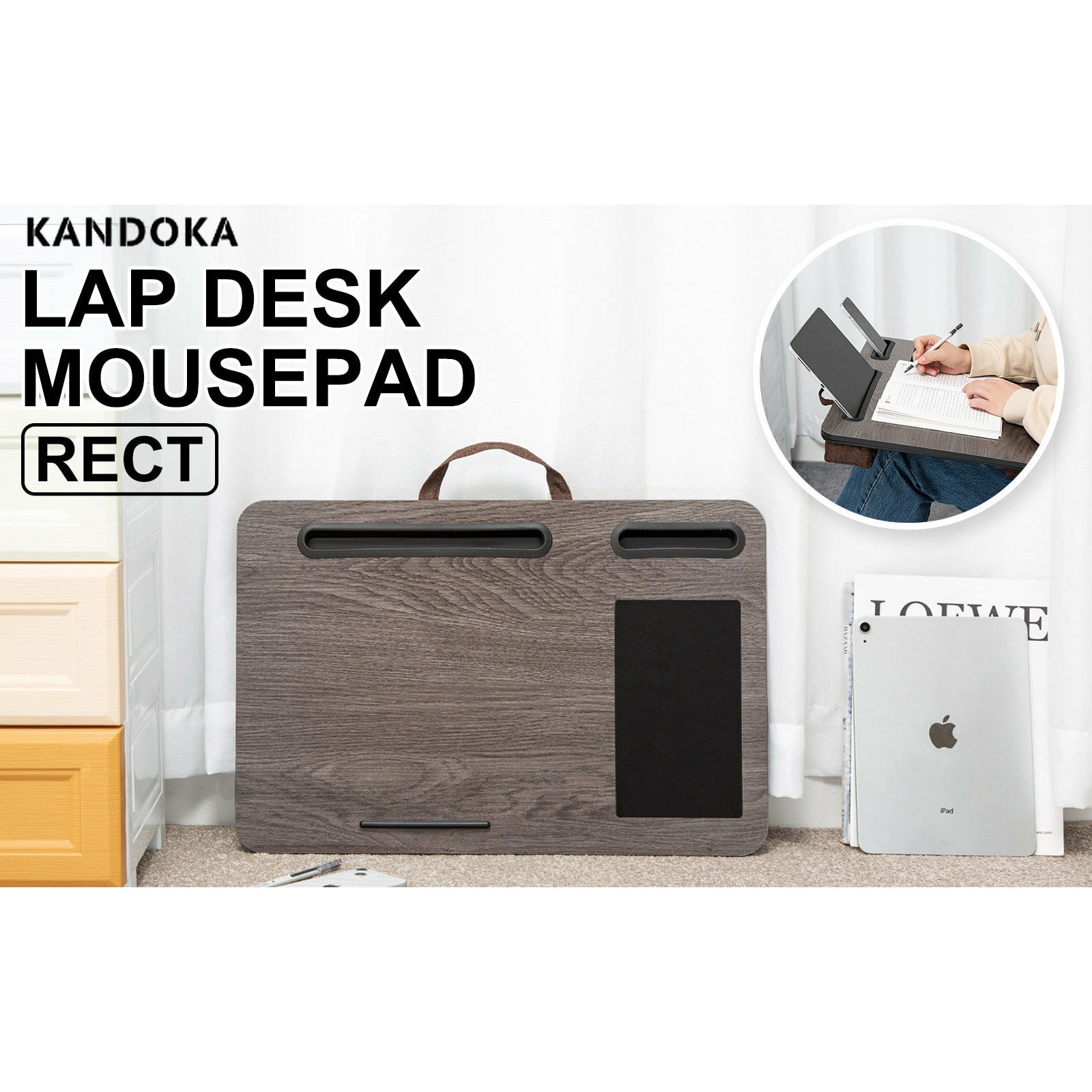 Kandaka Iron Grey Oak Lap Desk Laptop Tablet Stand Cushioned Lapdesk Mousepad